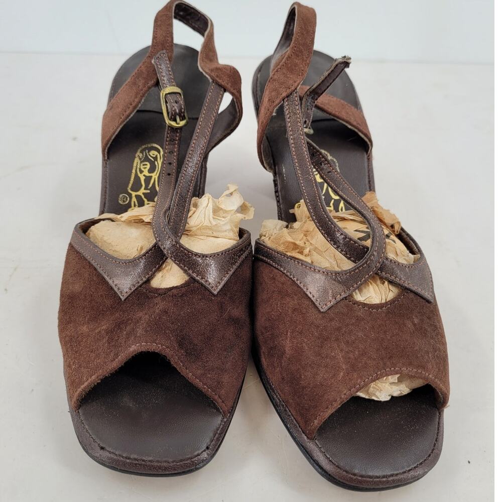 Hush Puppies Sandals Suede Chunky Heel Vintage 70s Retro Open Toe Shoes Hippie - Picture 6 of 13